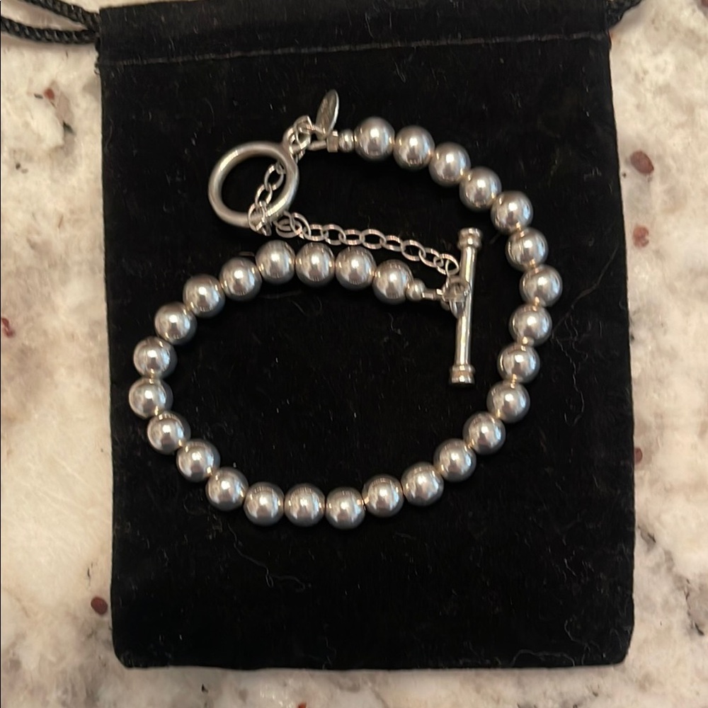Silpada Sterling Silver 6mm Bead Bracelet Toggle Clasp w/Safety chain Very Nice